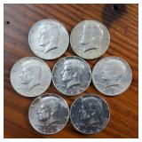 7 x Kennedy Half Dollars :: 40% silver content :: nice bright condition :: 1968D except one is 1966