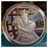 Ancient Warriors - Samurai (1 oz Fine Silver .999): A colored collectible coin :: BU 50 cents