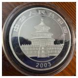 2003 HUGE 5 oz .999 Fine Silver Detailed Bullion Coin :: Chinese Panda :: In protective plastic case