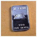 1 gram .999 Fine Silver Bullion Bar featuring a Swan