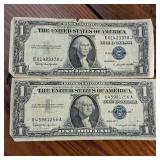 1935H & 1957B Series Silver Certificates :: circulated condition :: BLUE SEALS! :: 2 Notes!