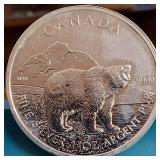 2011 $5 Dollar Canadian 1 oz Silver .9999 :: Features Grizzly Bear :: Royal Mint of Ottawa ::