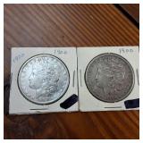 Lot of 2 :: 1900 Morgan silver dollars :: Weight: 26.7 grams 90% silver :: produced by the US Mint!
