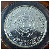 (1987) 1 Troy Ounce .999 Silver Round featuring BAT MAN AMC Mint Cartoon Celebrity Series