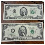5 x Two Dollar Banknotes :: Federal Reserve Notes:  all from 2003 in crisp condition