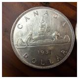 Lot of 3 :: 1937, 1938 and 1939 Silver Canada Dollars :: 80% silver :: circulated, but bright