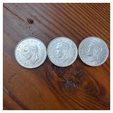 Lot of 3 :: 1937, 1938 and 1939 Silver Canada Dollars :: 80% silver :: circulated, but bright
