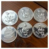 Lot of 6 BU .999 Fine Silver 1 Troy oz bullion coins :: The Plucked Tax Payer (5) Mayflower (1)