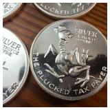 Lot of 6 BU .999 Fine Silver 1 Troy oz bullion coins :: The Plucked Tax Payer (5) Mayflower (1)