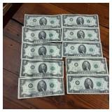 10 x Two Dollar Banknotes :: Federal Reserve Notes:  all from 1976 in crisp condition