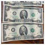 10 x Two Dollar Banknotes :: Federal Reserve Notes:  all from 1976 in crisp condition