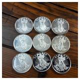 Lot of 9 Bullion Coins (BU) :: 1 troy oz .999 Fine Silver :: Made in USA ::  Liberty