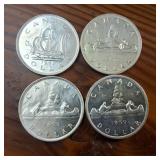 Lot of 4 Canada Dollars :: 80% silver :: 36mm (23.31 grams) :: Years 1949, 1954, 1957, 1959