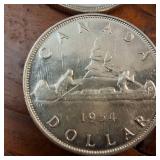 Lot of 4 Canada Dollars :: 80% silver :: 36mm (23.31 grams) :: Years 1949, 1954, 1957, 1959