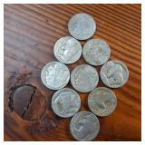 Large Lot (9 coins) circulated Buffalo Head Nickels :  made in USA :: various years