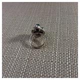 Large teardrop shaped sterling silver ring with four multicolored cabochon stones. size 8.25 - 9.0g