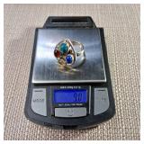 Large teardrop shaped sterling silver ring with four multicolored cabochon stones. size 8.25 - 9.0g