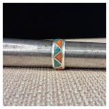 Sterling silver Turquoise & Coral Composite Ring - Size 7  7.25 : Weight of 3.9 grams