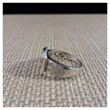 Belt - Buckle Ring - Sterling Silver covered in many stones! - Size 7  3.3g :: Stamped .925