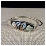 Vintage - Abalone & Mother of Pearl 'Palm Tree' Inlay Bracelet - Alpaca Mexico (Nickel-silver)