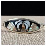 Vintage - Abalone & Mother of Pearl 'Palm Tree' Inlay Bracelet - Alpaca Mexico (Nickel-silver)