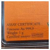 GOLD BAR :: 1 gram .9999 Pure Gold :: Certified Assay :: Valcambi Suisse