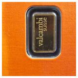 GOLD BAR :: 1 gram .9999 Pure Gold :: Certified Assay :: Valcambi Suisse