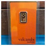 GOLD BAR :: 1 gram .9999 Pure Gold :: Certified Assay :: Valcambi Suisse