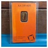 GOLD BAR :: 1 gram .9999 Pure Gold :: Certified Assay :: Valcambi Suisse
