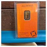 GOLD BAR :: 1 gram .9999 Pure Gold :: Certified Assay :: Valcambi Suisse