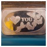 I Love you!  1 oz .999 Fine Silver Bar :: Carson City