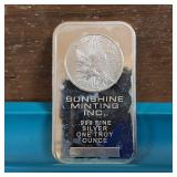 Sunshine Mint 1 Troy Ounce .999 Fine Silver Bar