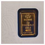 .9999 Pure Gold :: PAMP Swiss Made :: 1 gram solid gold bar :: Brilliant Uncirculated (BU)