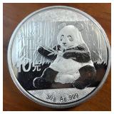 1 Oz. .999 Silver Bullion  2017  10 Yuan Face Value Panda  Excellent Condition