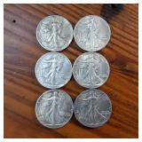 1933-1939 Walking Liberty Half Dollar Sequential Collection of NICE condition 90% Silver (6 coins)