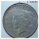 1922-S Peace Dollar 90% Silver, 26.73 grams :: Circulated :0.77344 troy ounces silver