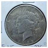 1922-S Peace Dollar 90% Silver, 26.73 grams :: Circulated :0.77344 troy ounces silver :: (F-VF)