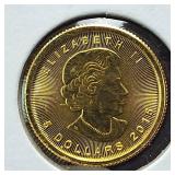 2015 Canada 1/10 oz Gold Maple Leaf 0.9999 fine (24-karat) gold bullion coin :: $5 CAD face value :: BU