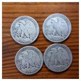 Various Years Walking Liberty Half Dollars :: Circulated 90% Silver (4 coins  2 dollar face value)