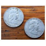 Lot of 2: 1963 Franklin Half Dollars :: 90% silver, 10% copper coin :: .36 oz silver each ::One Dollar Face