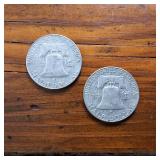Lot of 2: 1963 Franklin Half Dollars :: 90% silver, 10% copper coin :: .36 oz silver each ::One Dollar Face