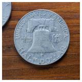 Lot of 2: 1963 Franklin Half Dollars :: 90% silver, 10% copper coin :: .36 oz silver each ::One Dollar Face