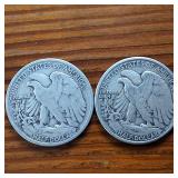 Lot of 2: 1945 Walking Liberty Half Dollars :: Circulated 90% Silver (2 coins  1 dollar face value)