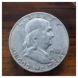 1962 Franklin Half Dollar :: 90% silver, 10% copper coin :: .36 oz silver each coin