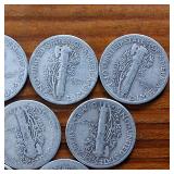 Lot of 10: Various Years Mercury Dimes :: 90% silver in circulated condition : One Dollar Face Value