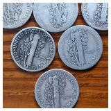 Lot of 10: Various Years Mercury Dimes :: 90% silver in circulated condition : One Dollar Face Value