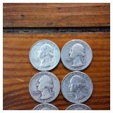 Lot of 8: Various Years Washington Quarters :: 90% silver Constitutional Currency :: $2 Dollar FV