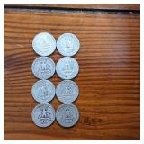 Lot of 8: Various Years Washington Quarters :: 90% silver Constitutional Currency :: $2 Dollar FV