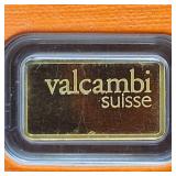 GOLD BAR :: 1 gram .9999 Pure Gold :: Certified Assay :: Valcambi Suisse :: Protective Slip