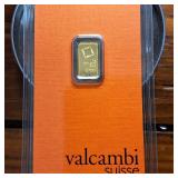 GOLD BAR :: 1 gram .9999 Pure Gold :: Certified Assay :: Valcambi Suisse :: Protective Slip